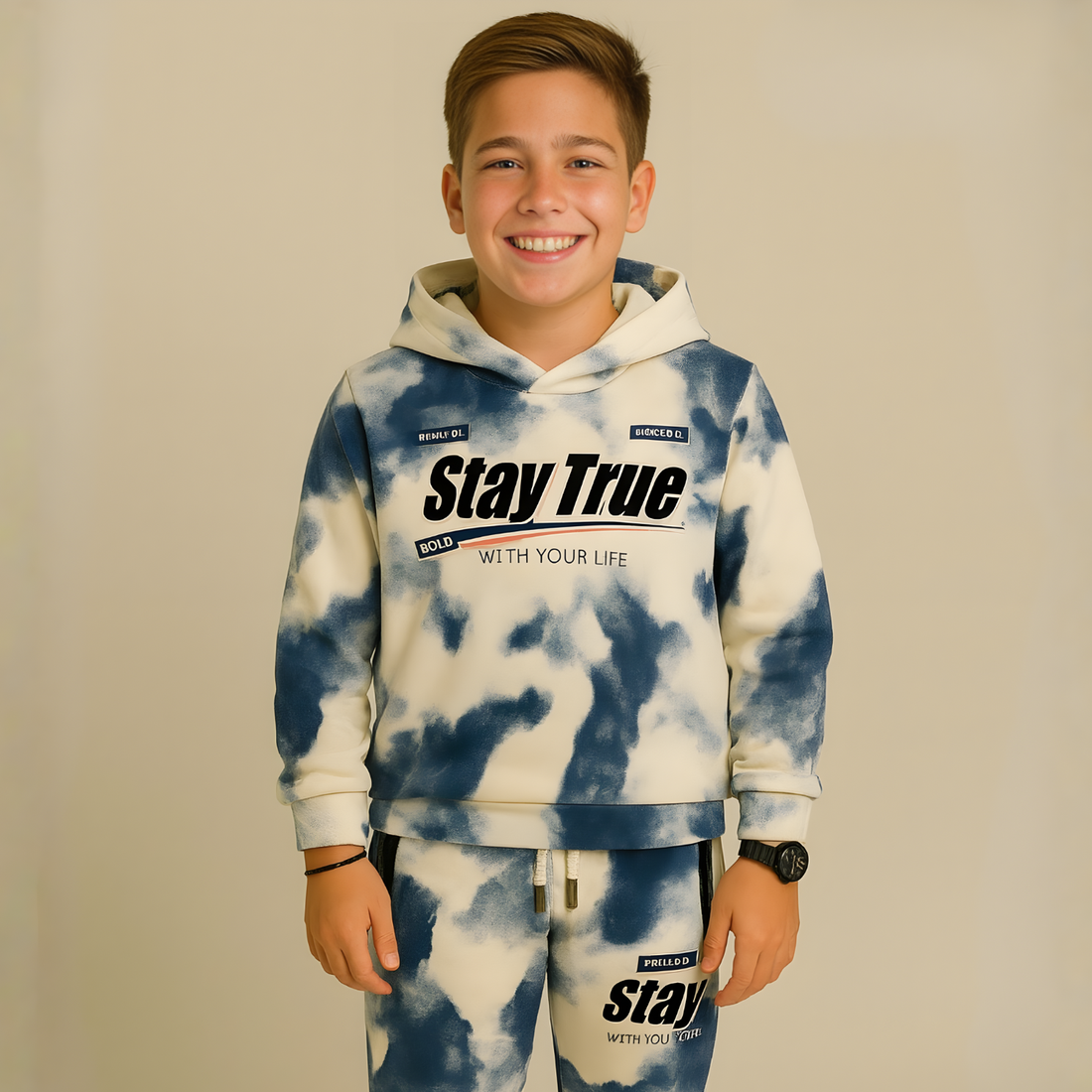 Boys Blue Stylish Printed Cord Set