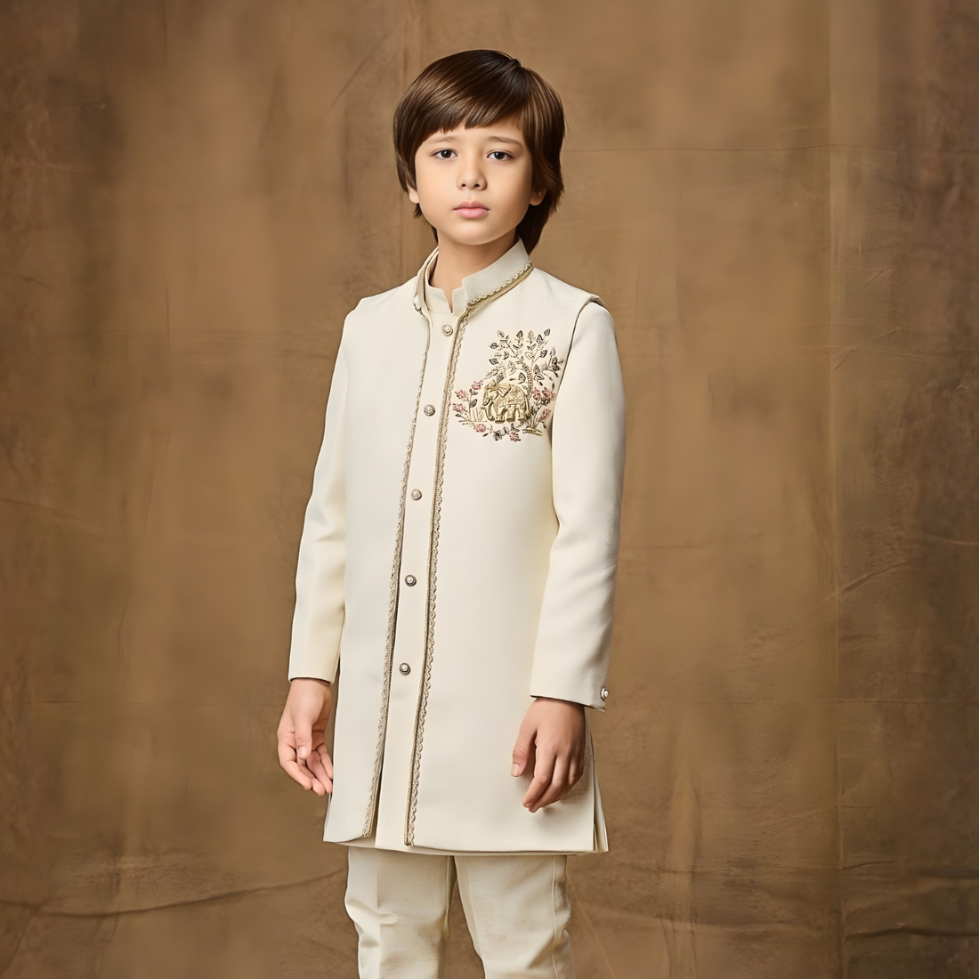 Classic Ethnic Indo-Western Sherwani Style Suit For Boys
