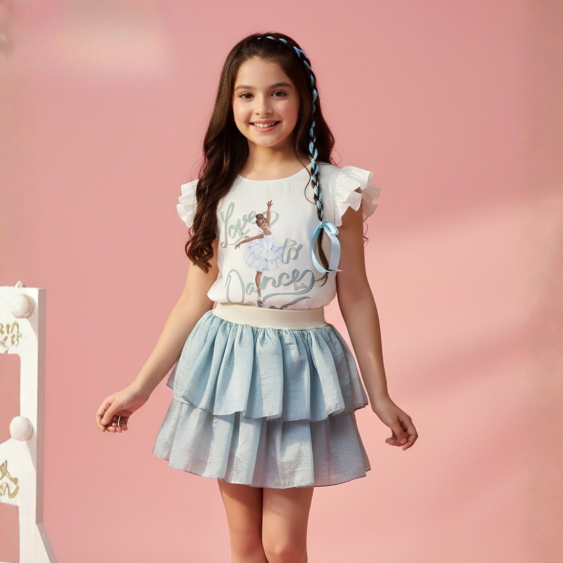 Girls blue printed T-shirt dress