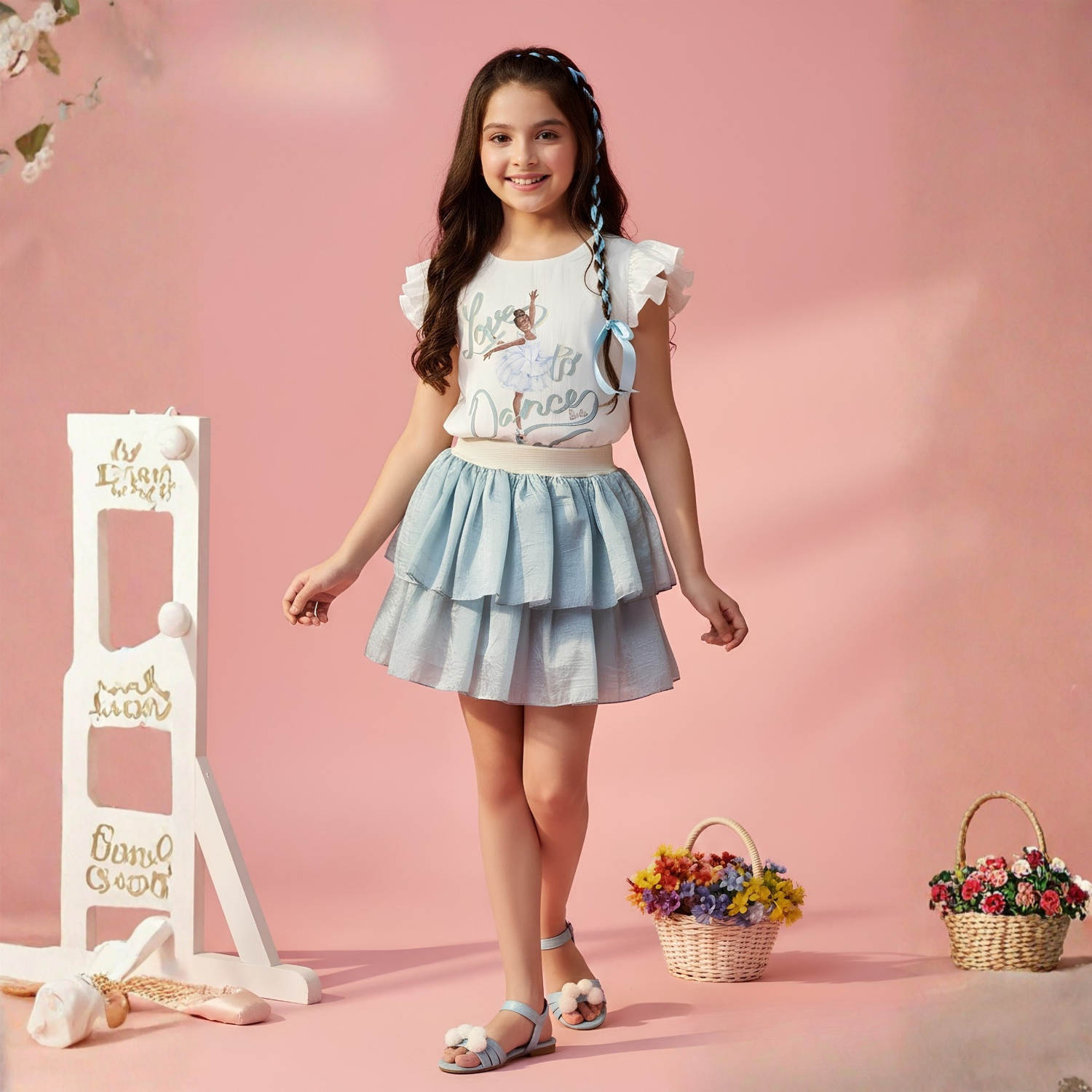 Girls blue printed T-shirt dress
