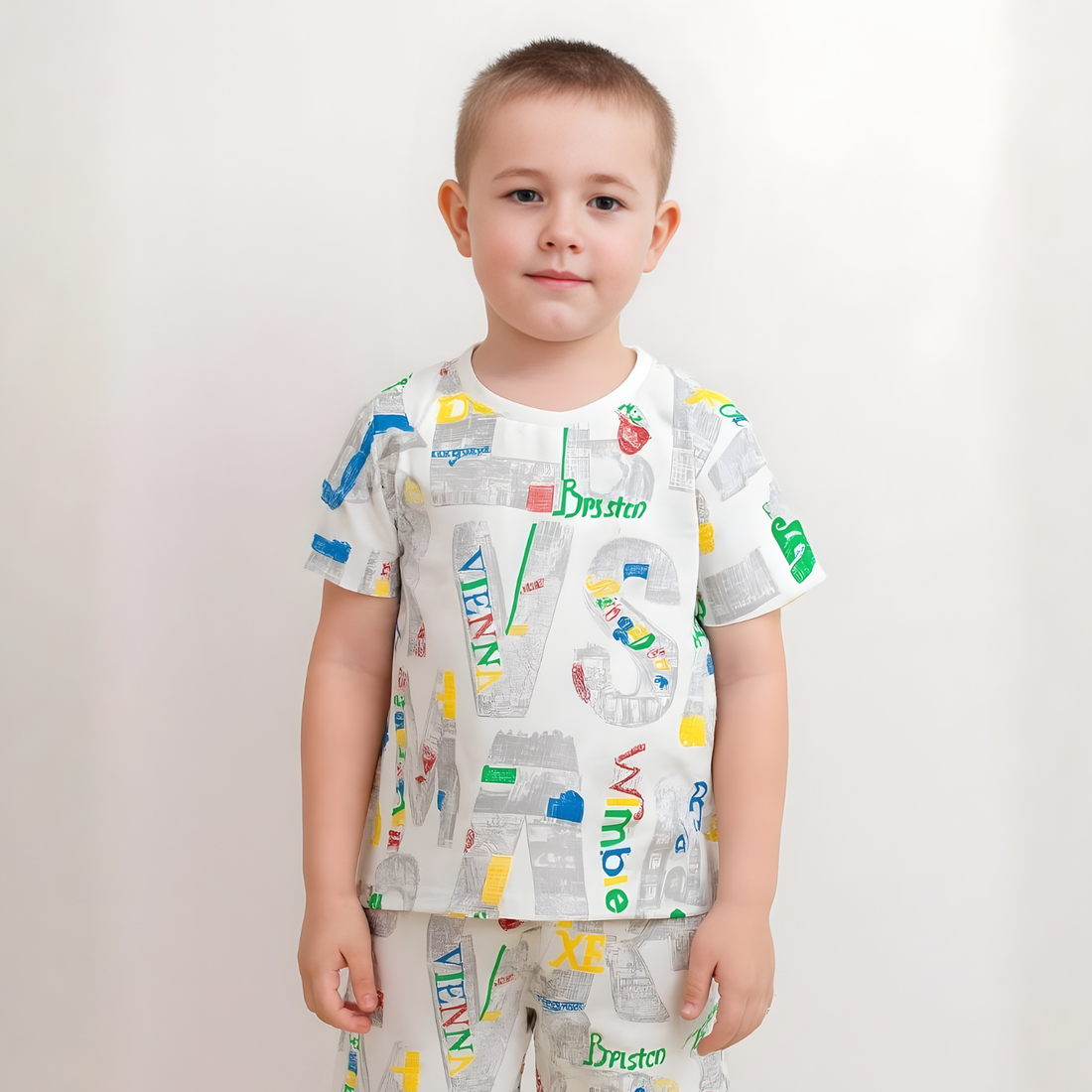 Boys White Printed Shorts Set (Extra 10% OFF @ Checkout)