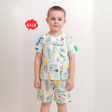 Boys White Printed Shorts Set (Extra 10% OFF @ Checkout)