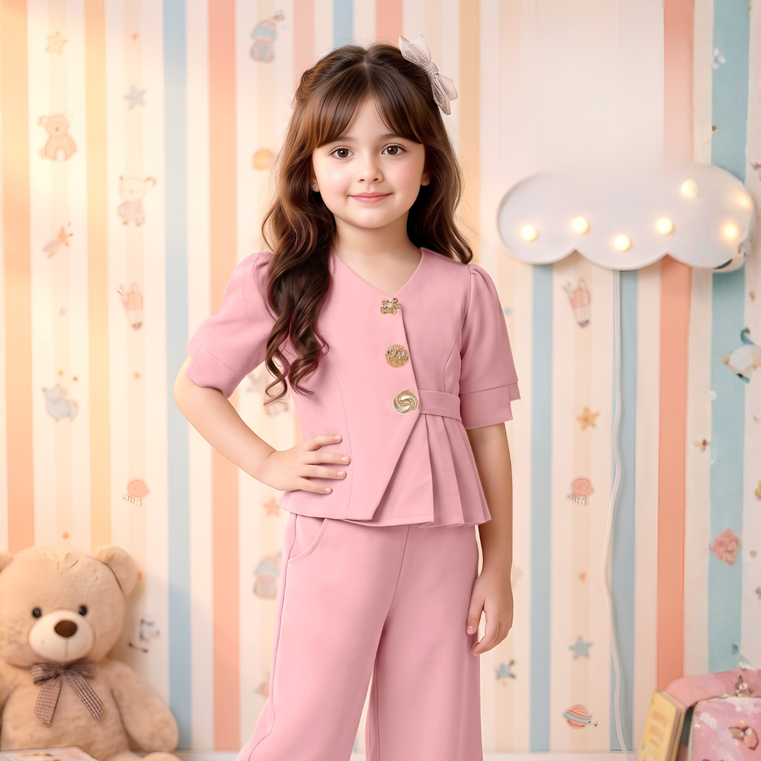 Trendy Girls Pink Co Ord Set