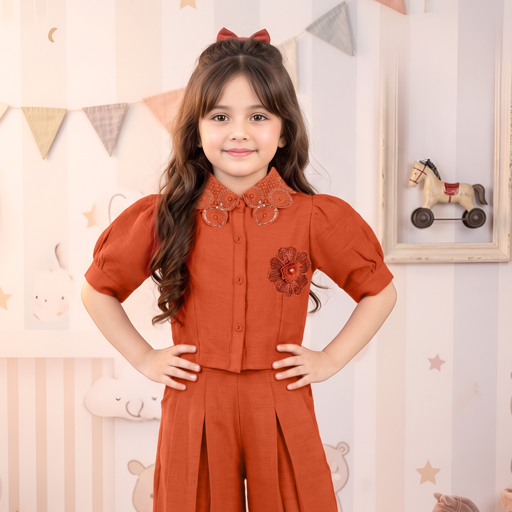 Girls Floral Top with Palazzo Pant Co-Ord Set