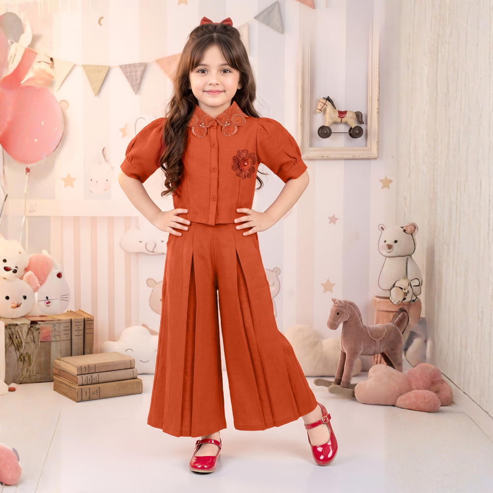 Girls Floral Top with Palazzo Pant Co-Ord Set