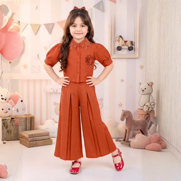 Girls Floral Top with Palazzo Pant Co-Ord Set