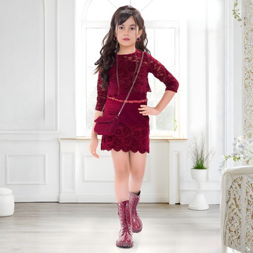 Latest maroon Knee Length party Frock