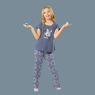 Girls Blue Printed Night suit