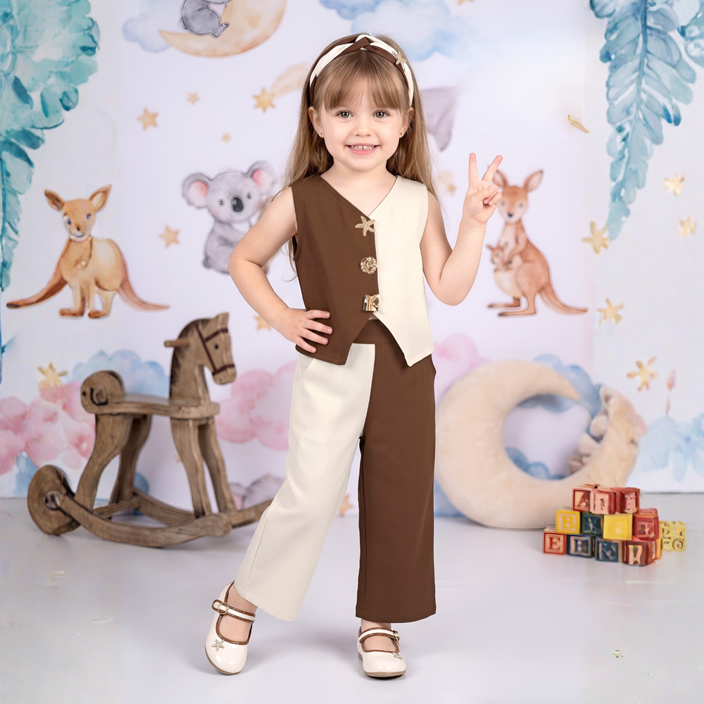 Girls Imported Brown Waist Coat Co-ord Set
