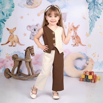 Girls Imported Brown Waist Coat Co-ord Set