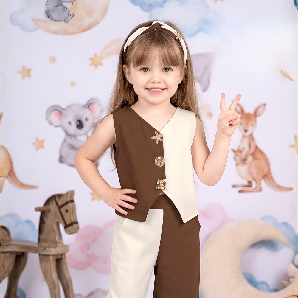 Girls Imported Brown Waist Coat Co-ord Set