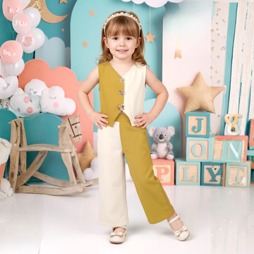 Girls Imported Mustard Waist Coat Co-ord Set