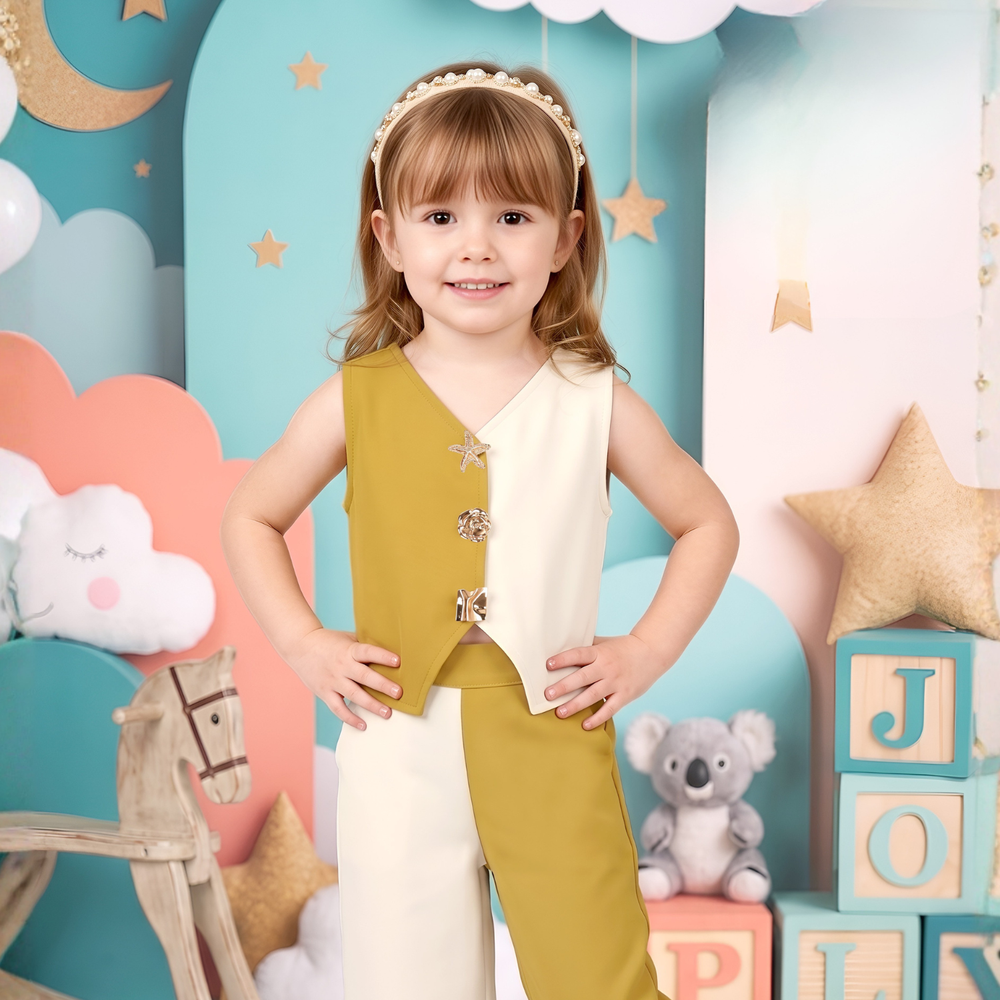 Girls Imported Mustard Waist Coat Co-ord Set