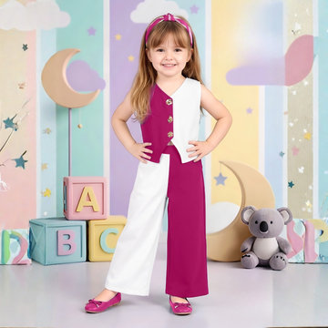 Girls Imported Pink Waist Coat Co-ord Set