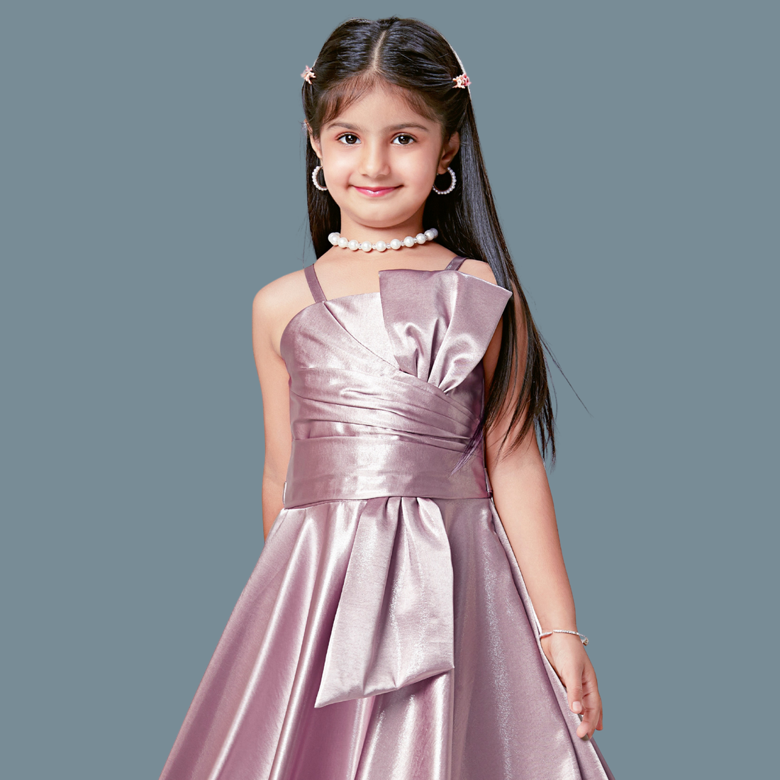 Girls, Pink Satin Long Party Frock