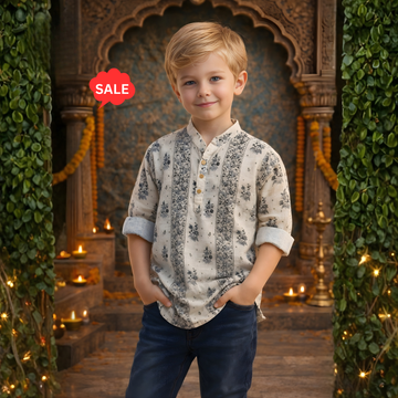 Boys Chinese Collar Cotton Shirt (Extra 10% OFF @ Checkout)
