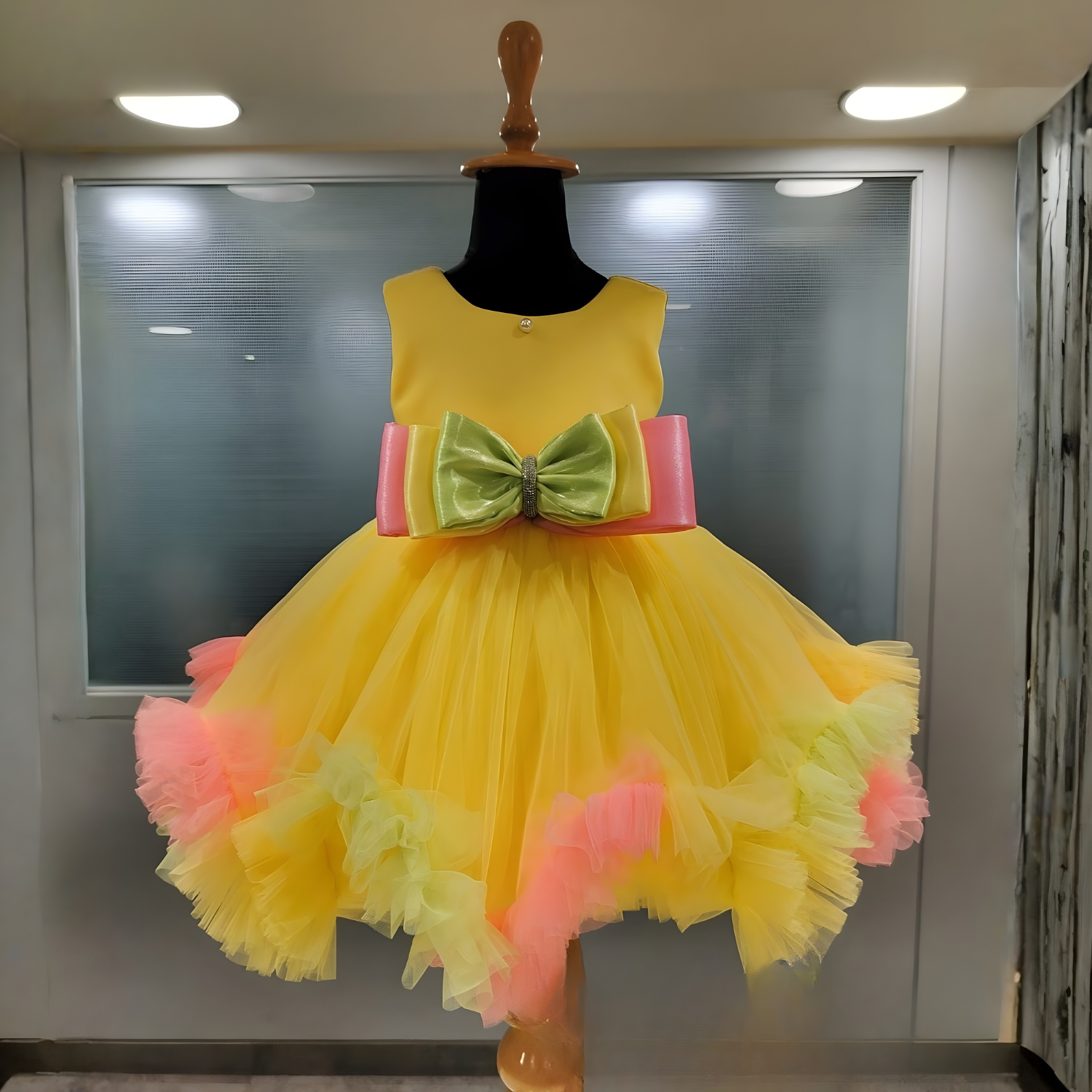 Stylish Yellow Party Wear Girls Net Frock