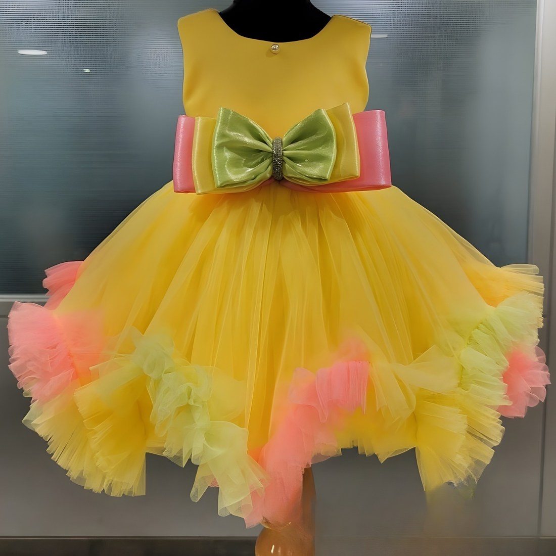 Stylish Yellow Party Wear Girls Net Frock