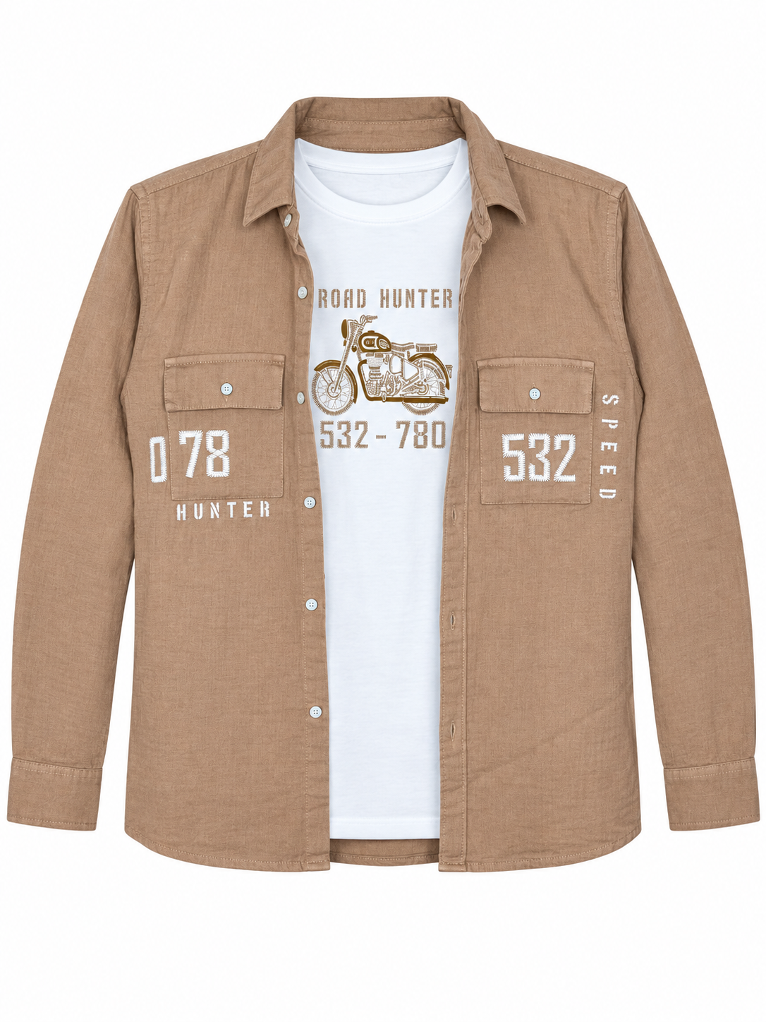 Boys Brown Jacket with Motorcycle Graphic T-Shirt