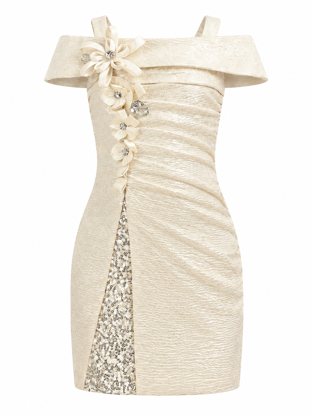 Girls Cream Off Shoulder Sequin Party Dress