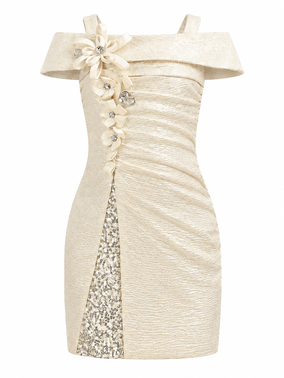 Girls Cream Off Shoulder Sequin Party Dress