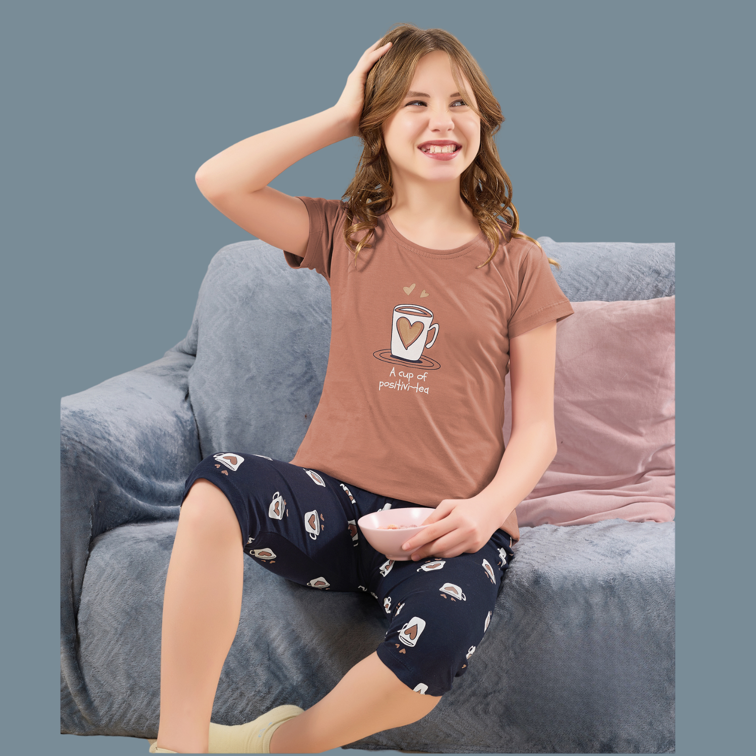 Girls Brown Night Suit