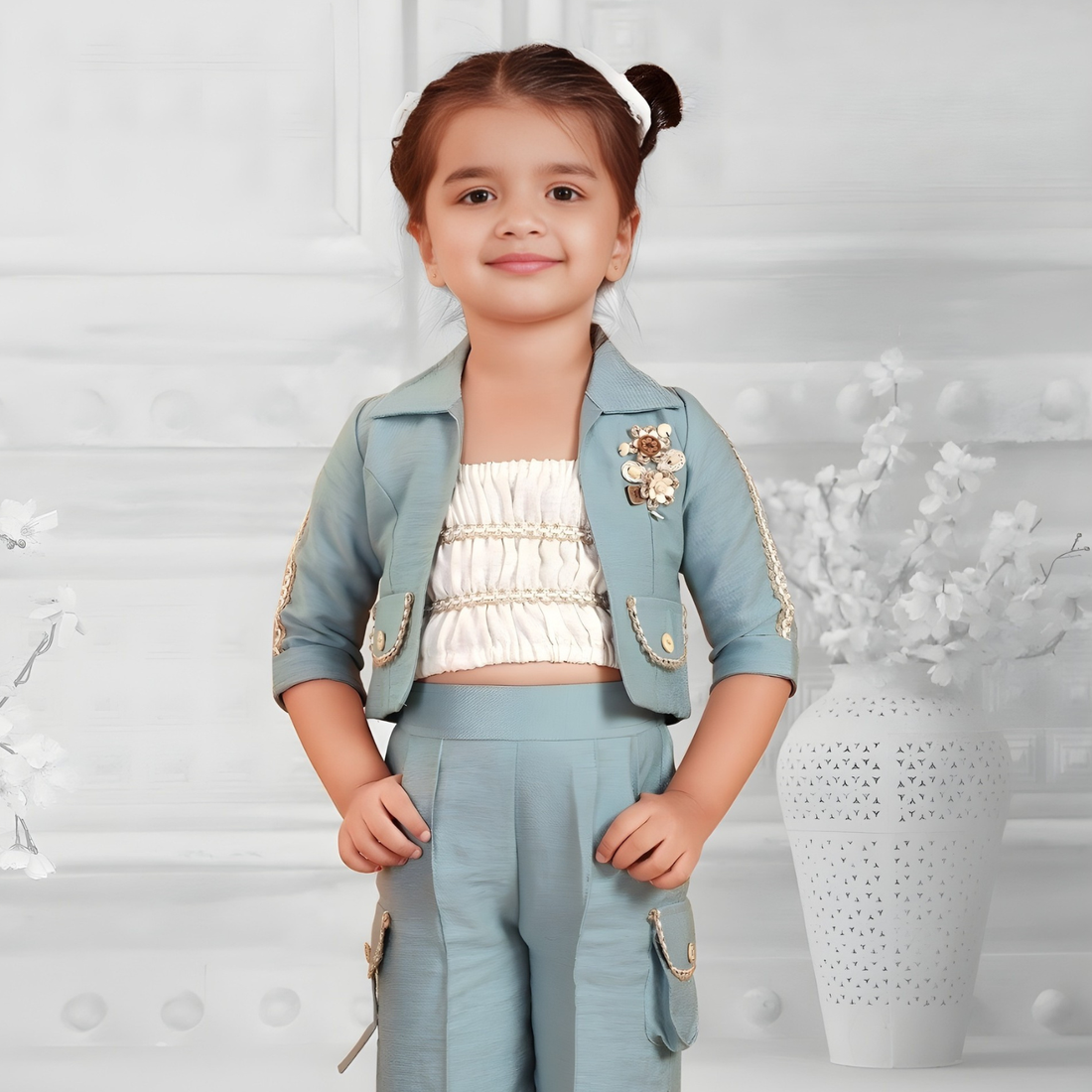 Trendy Green Pant Set For Girls (Extra 10% OFF @ Checkout)