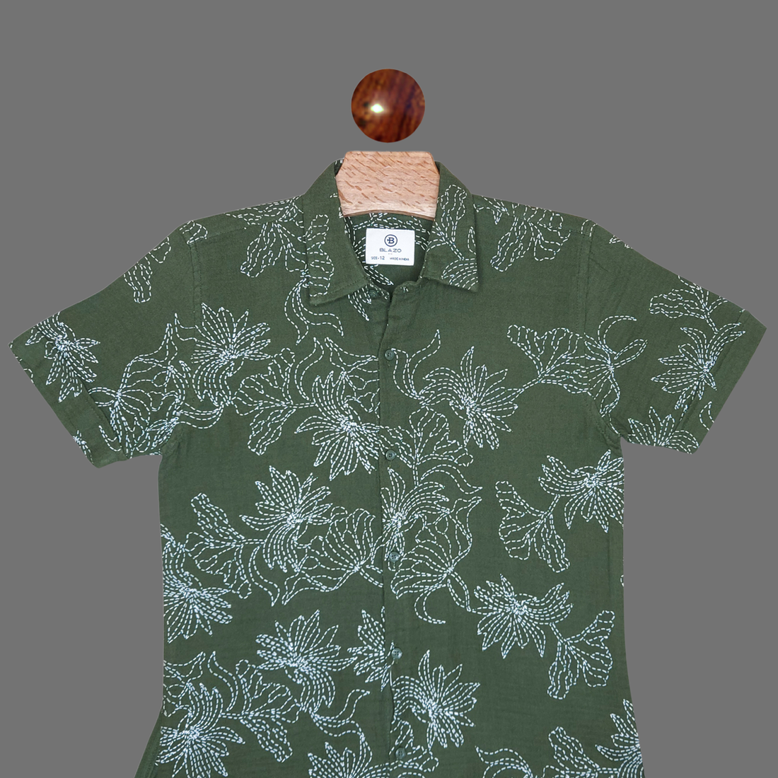 Olive Printed Shirt and Shorts Co-ord Set For Boys