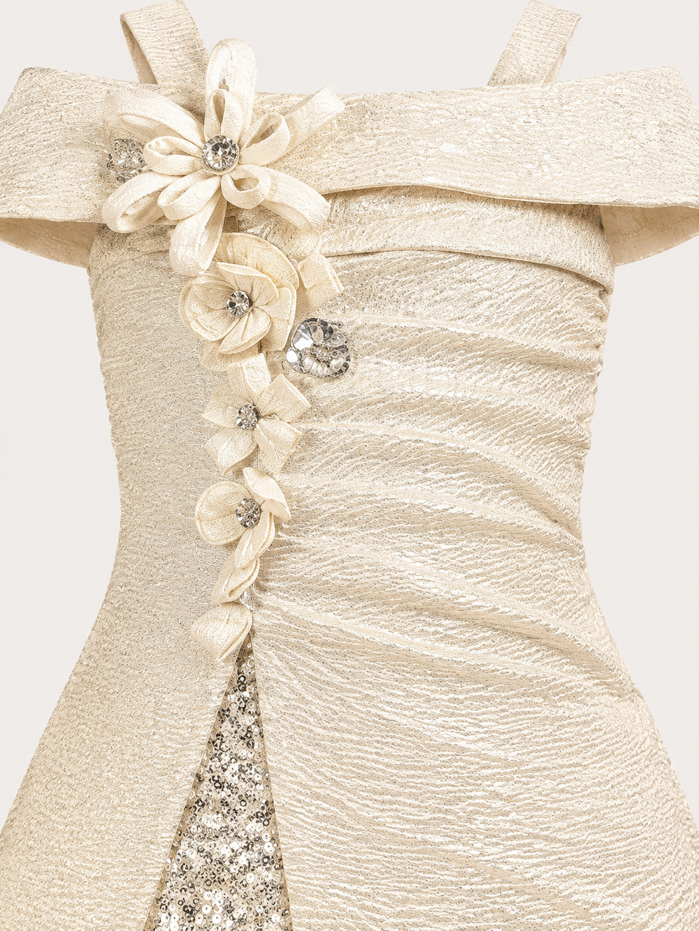 Girls Cream Off Shoulder Sequin Party Dress