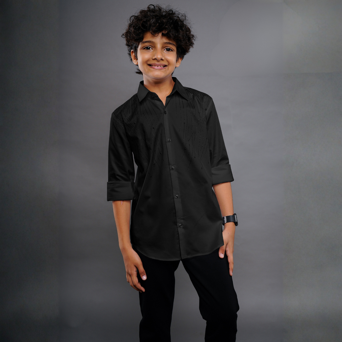 Stylish Black Slim Fit Shirt For Boys Party & Casual Wear