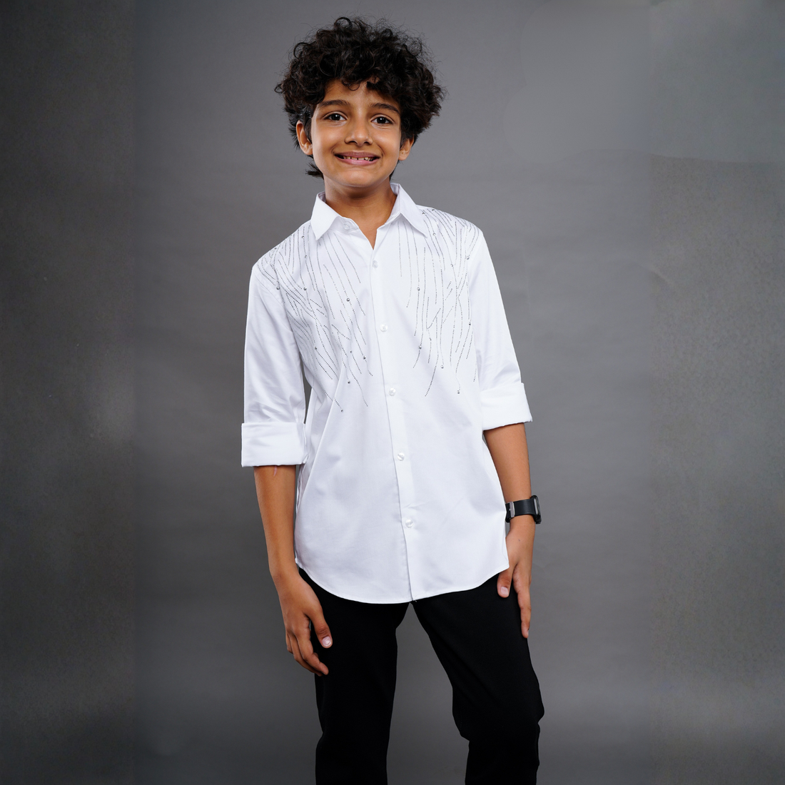 Stylish White Slim Fit Shirt For Boys Party & Casual Wear