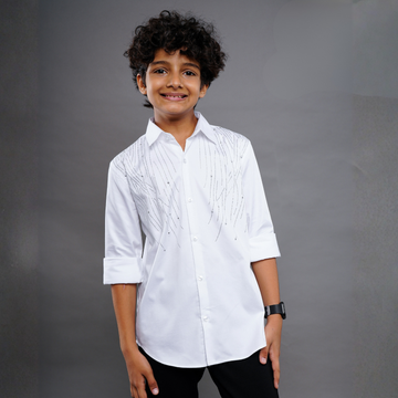 Stylish White Slim Fit Shirt For Boys Party & Casual Wear