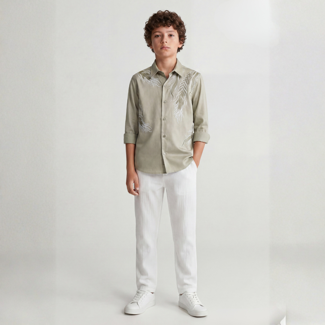 Boys Stylish Printed Leaf Design Party Shirt