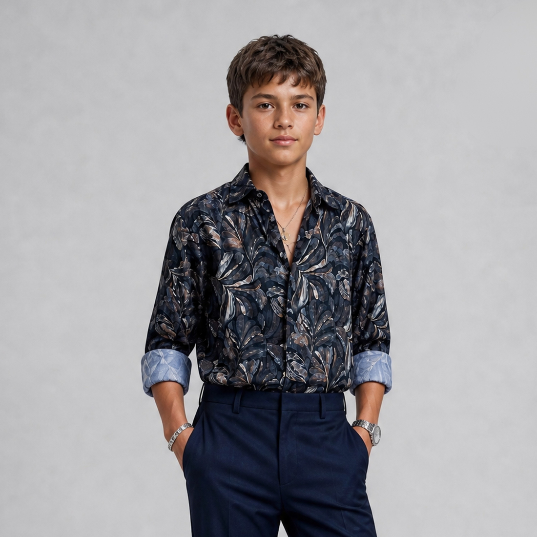 Black Floral Print Full Sleeve Slim Fit Shirt