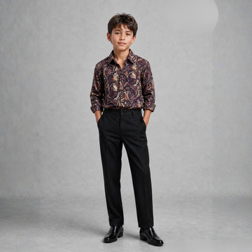 Wine Floral Print Full Sleeve Slim Fit Shirt