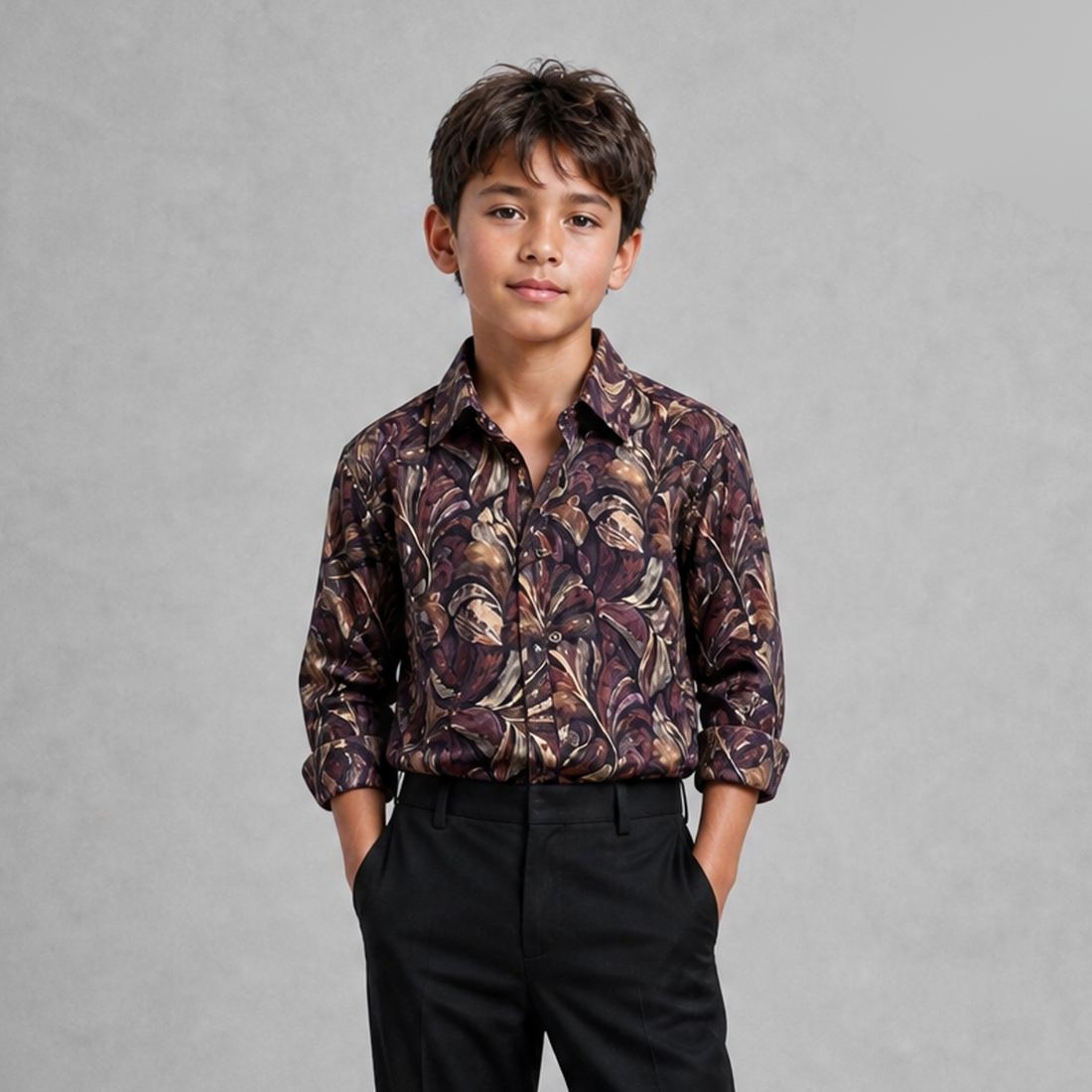 Wine Floral Print Full Sleeve Slim Fit Shirt