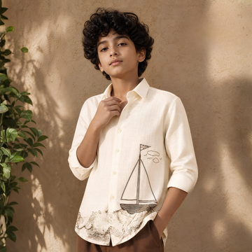 Boys Stylish Juniors Sailboat Print Shirt