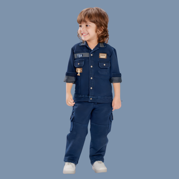 Boys Stylish Denim Cargo Full Suit with Jacket