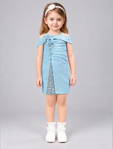 Girls Blue Off Shoulder Sequin Party Dress
