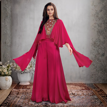 Rani Threadwork Art Silk Readymade Salwar Suit