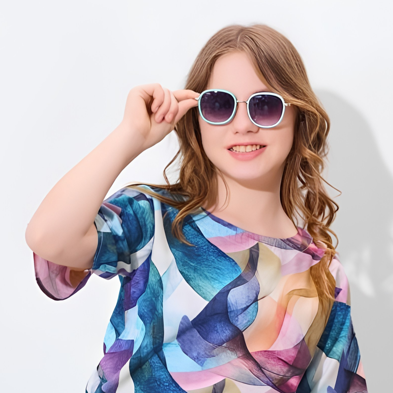Girls blue abstract printed co-ord set detail