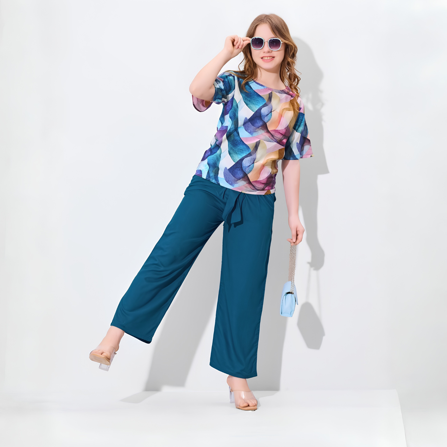 Girls blue abstract printed co-ord set