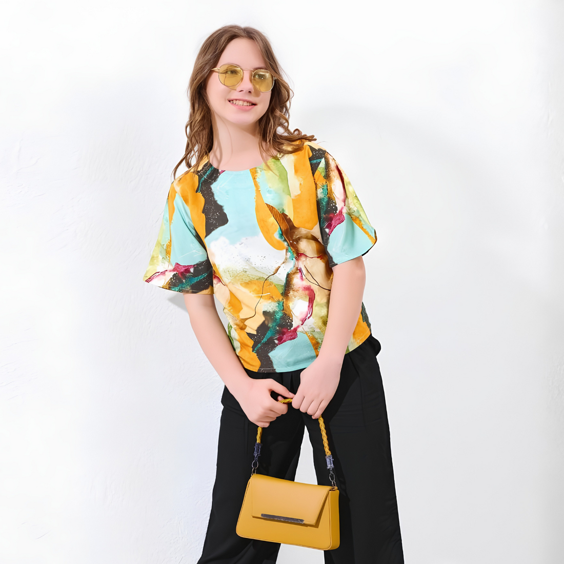 Girls green abstract printed co-ord set