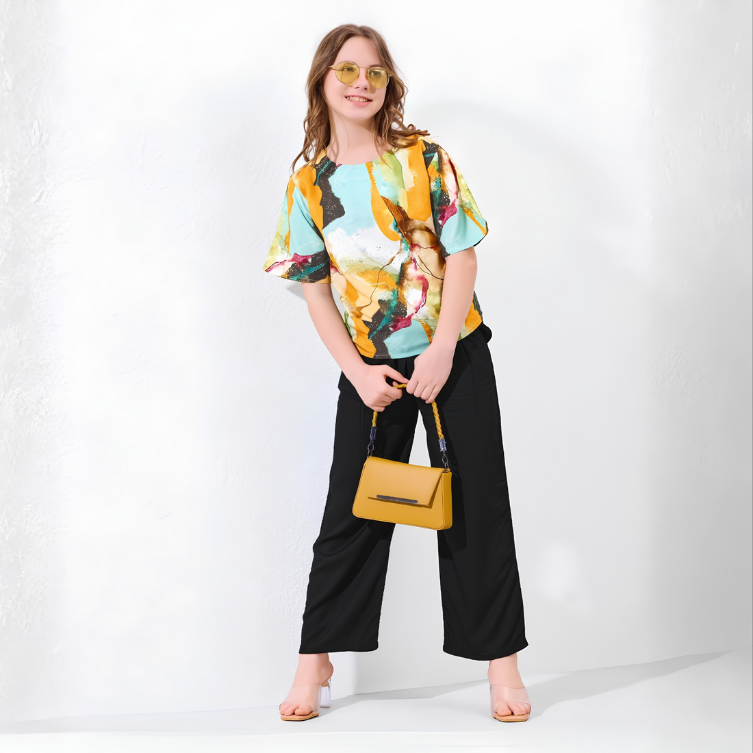 Girls green abstract printed co-ord set
