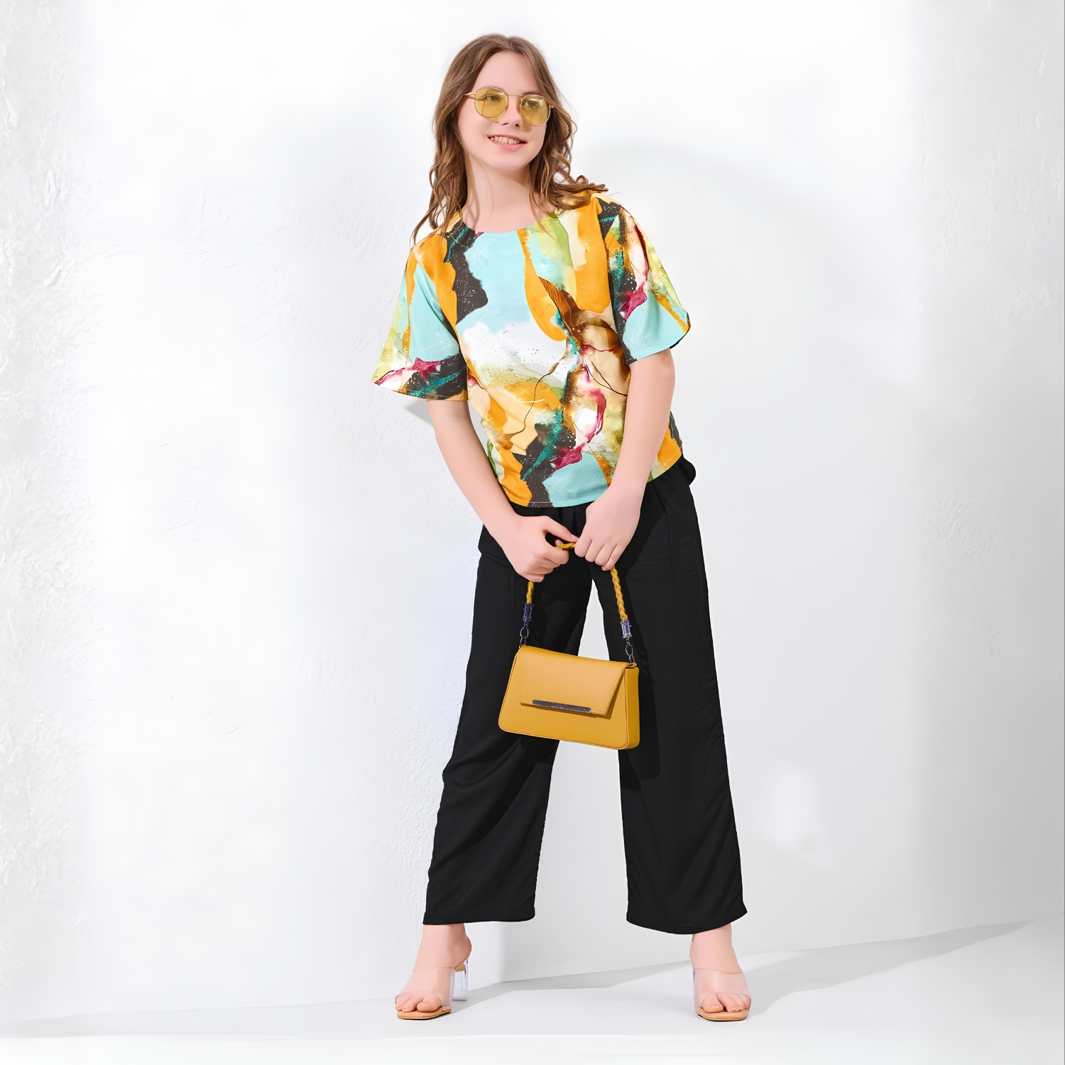 Girls green abstract printed co-ord set