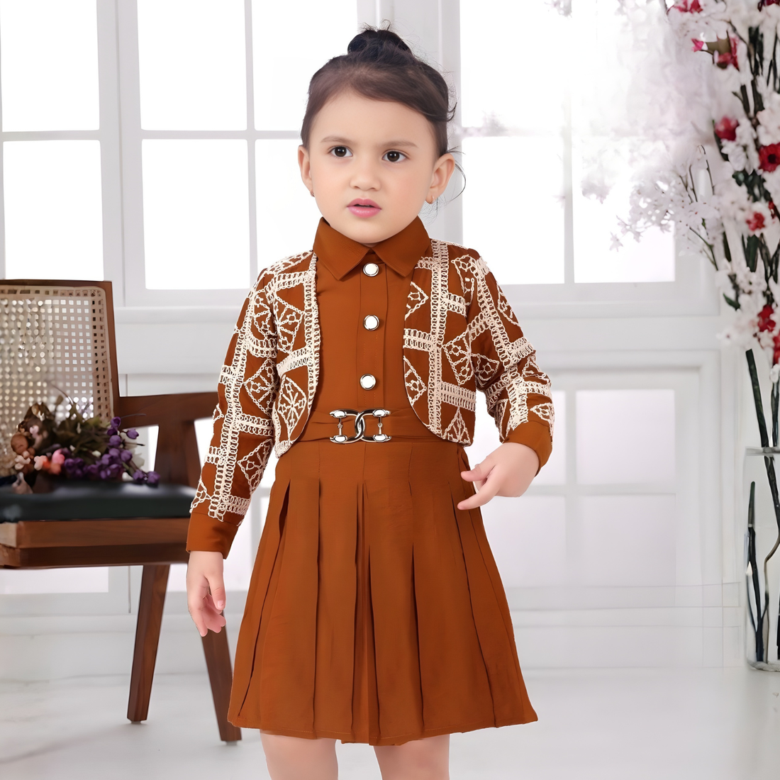 Rust Trendy Girls Party Frock  (Extra 10% OFF @ Checkout)