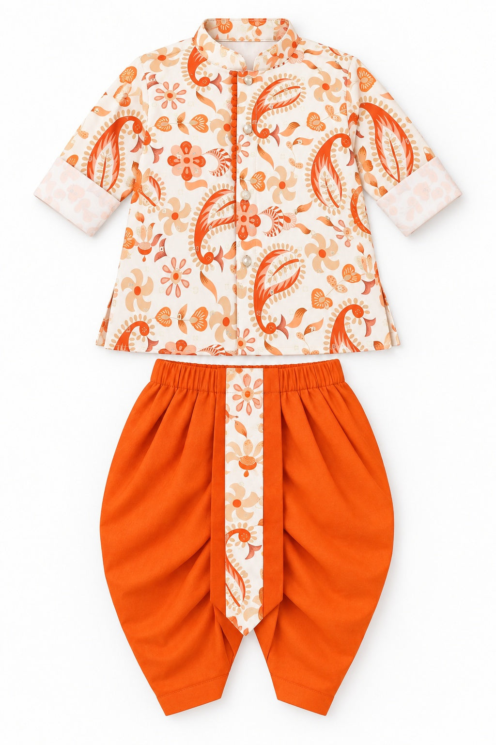 Boys Orange Paisley Print Kurta and Dhoti Set (Shoes Not Included)