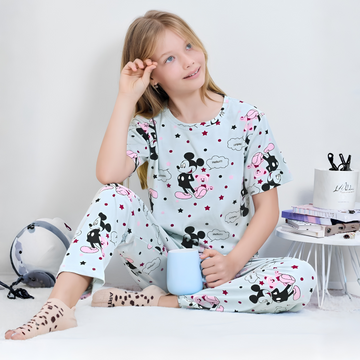 Girls blue printed night suit