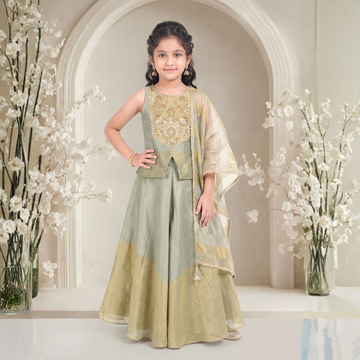 Gray Tissue Geometric Embroidered Palazzo Set