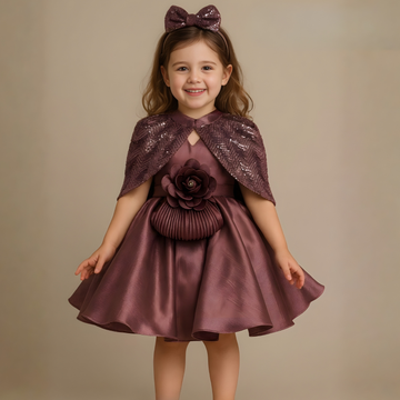 Stylish Wine Party Wear Girls Frock